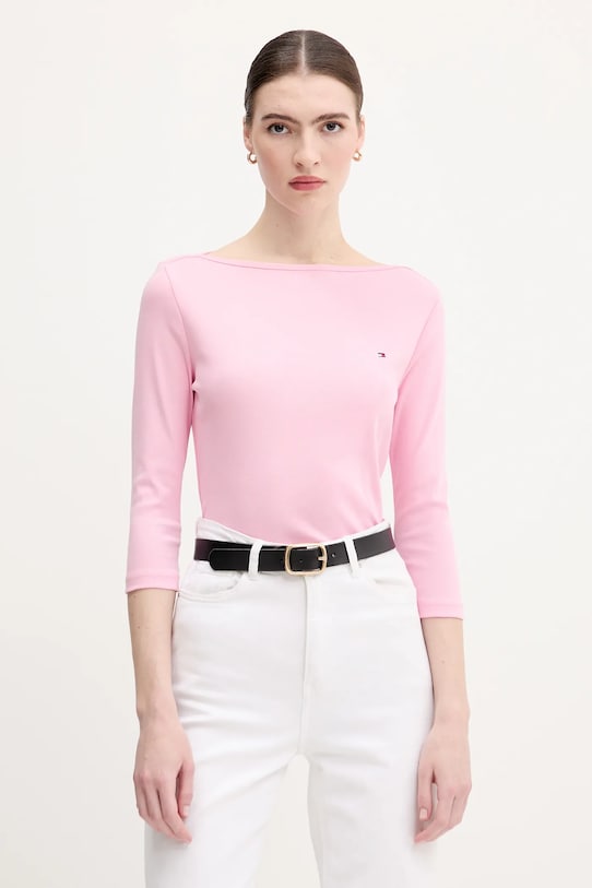 Tommy Hilfiger pamut hosszúujjú pamut rózsaszín WW0WW40589