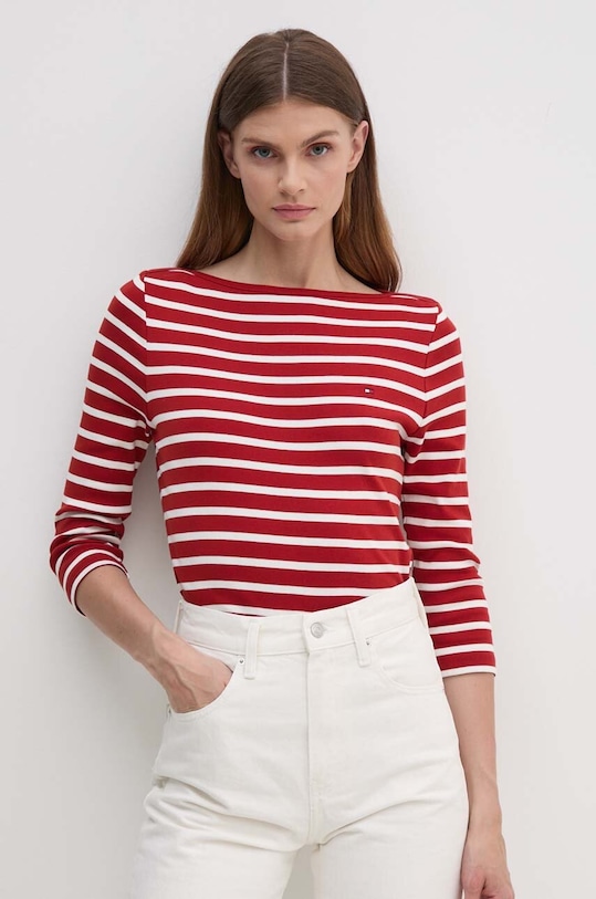 Βαμβακερή μπλούζα με μακριά μανίκια Tommy Hilfiger slim κόκκινο WW0WW40589