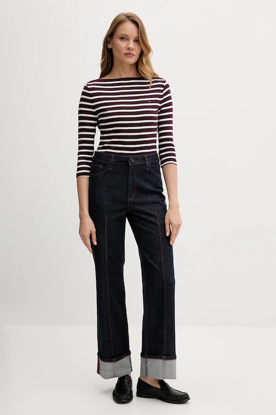 Bavlnené tričko s dlhým rukávom Tommy Hilfiger WW0WW40589 fialová AA00