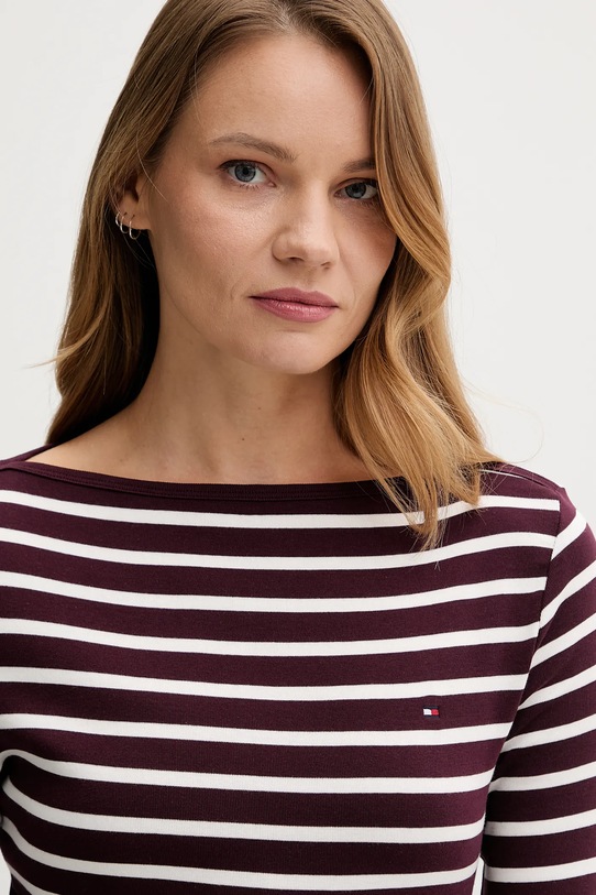 Bavlnené tričko s dlhým rukávom Tommy Hilfiger fialová WW0WW40589