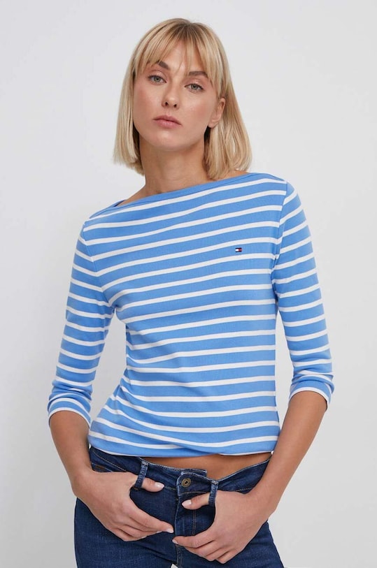 Бавовняний лонгслів Tommy Hilfiger бавовна блакитний WW0WW40589