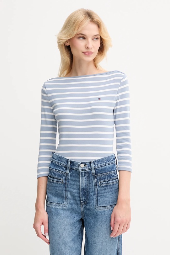 Бавовняний лонгслів Tommy Hilfiger бавовна блакитний WW0WW40589
