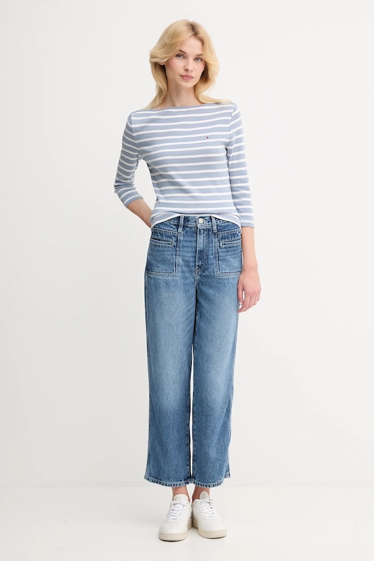 Bavlněné tričko s dlouhým rukávem Tommy Hilfiger WW0WW40589 modrá AA00