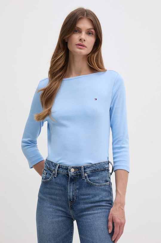 Βαμβακερή μπλούζα με μακριά μανίκια Tommy Hilfiger slim μπλε WW0WW40589