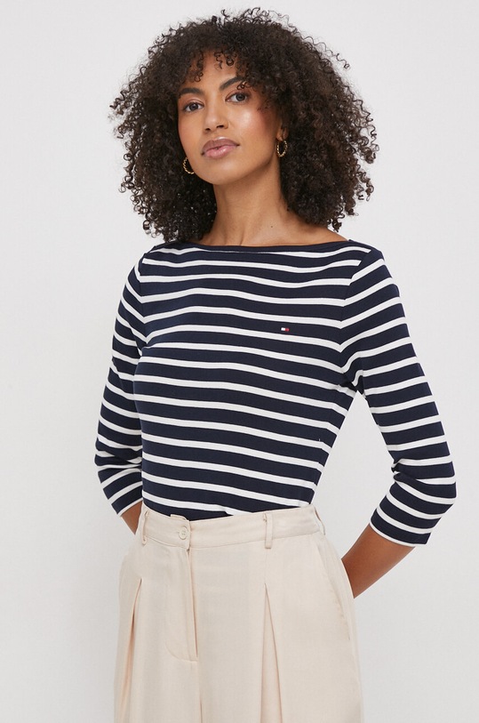 Хлопковый лонгслив Tommy Hilfiger хлопок тёмно-синий WW0WW40589