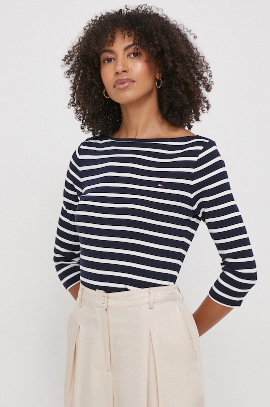 Хлопковый лонгслив Tommy Hilfiger хлопок тёмно-синий WW0WW40589