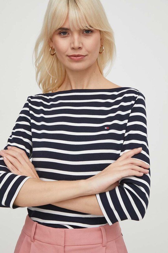 Βαμβακερή μπλούζα με μακριά μανίκια Tommy Hilfiger slim σκούρο μπλε WW0WW40589