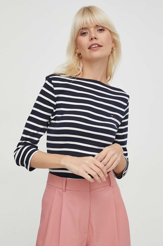 Βαμβακερή μπλούζα με μακριά μανίκια Tommy Hilfiger σκούρο μπλε WW0WW40589