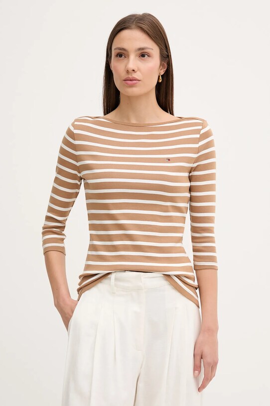 Tommy Hilfiger longsleeve bawełniany bawełna brązowy WW0WW40589