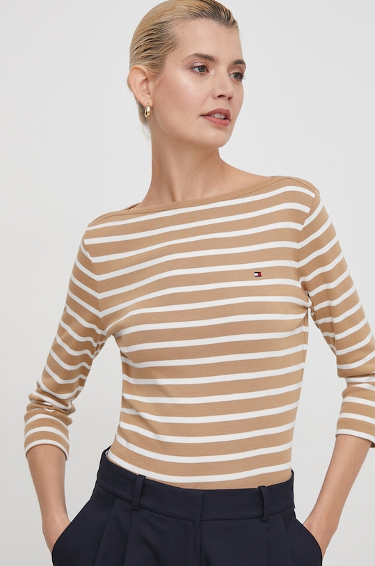 Tommy Hilfiger longsleeve bawełniany bawełna brązowy WW0WW40589