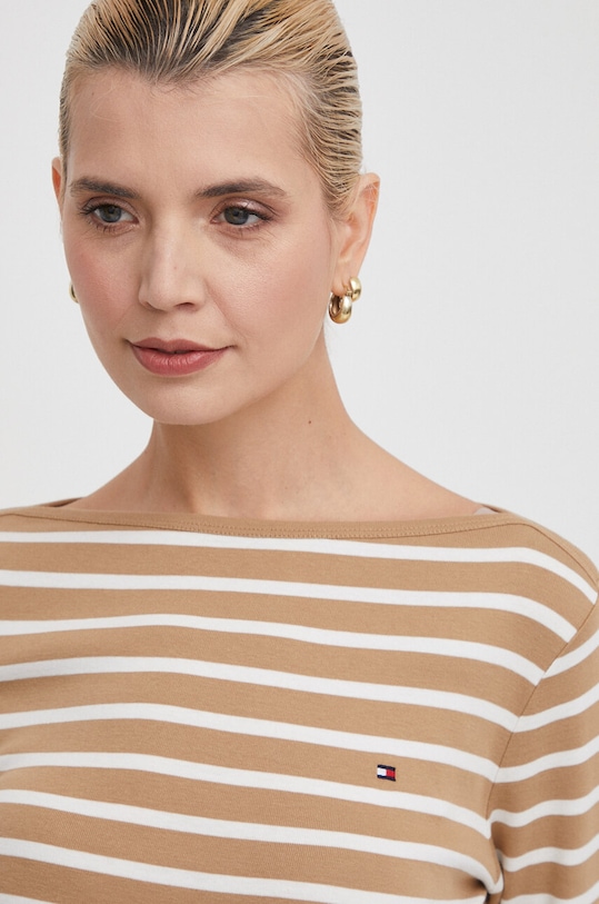 Tommy Hilfiger longsleeve bawełniany brązowy WW0WW40589