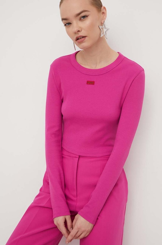 HUGO longsleeve z elastanem różowy 50508617