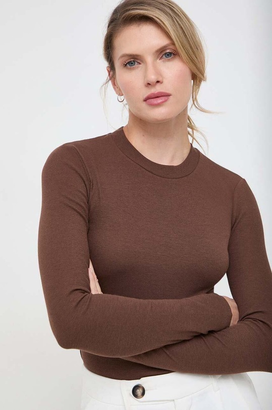 Marc O'Polo longsleeve z elastanem brązowy 310221152547
