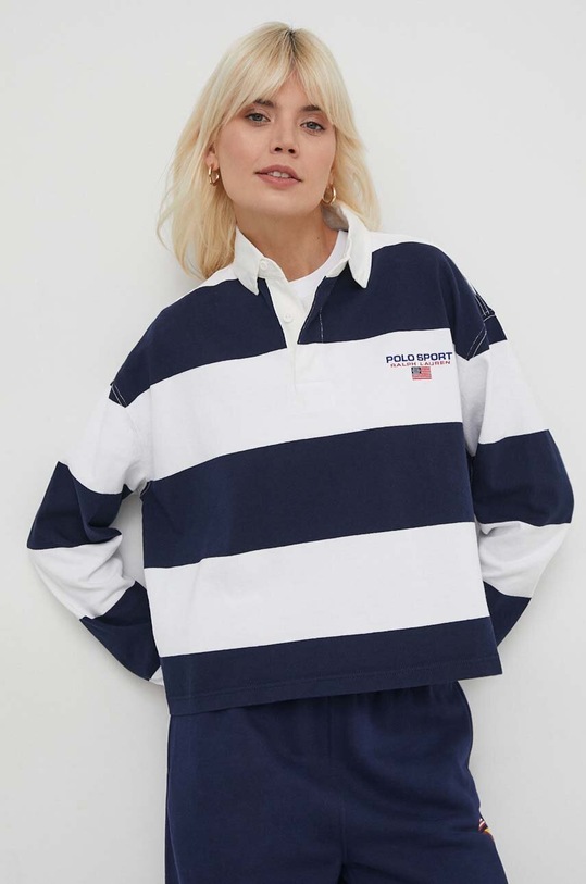 Bavlněné tričko s dlouhým rukávem Polo Ralph Lauren propínací námořnická modř 211936917