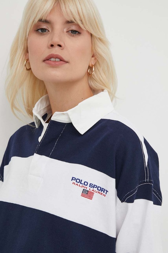 Bavlněné tričko s dlouhým rukávem Polo Ralph Lauren námořnická modř 211936917