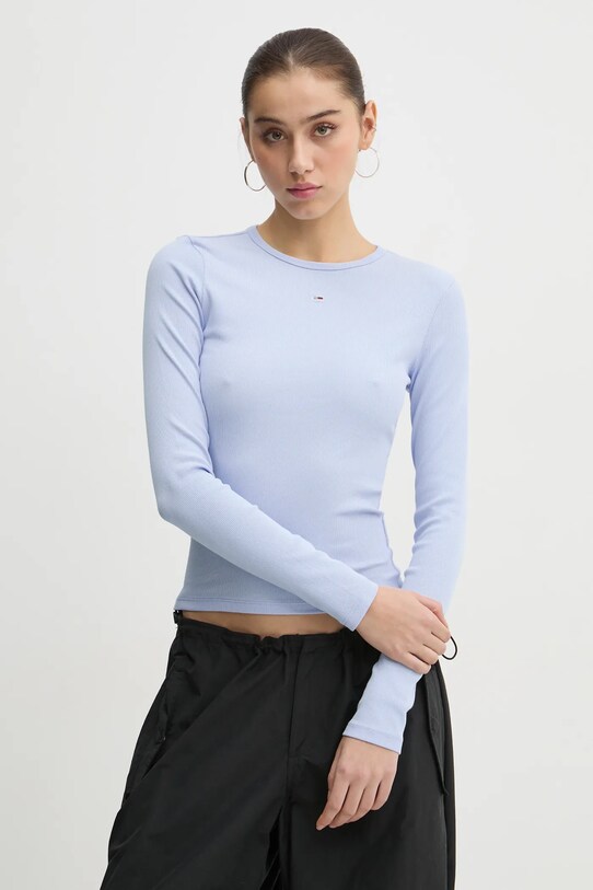 Majica dugih rukava Tommy Jeans Planet friendly plava DW0DW17387