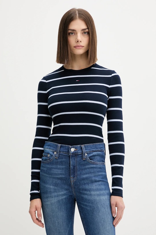 Tričko s dlhým rukávom Tommy Jeans tmavomodrá DW0DW17387