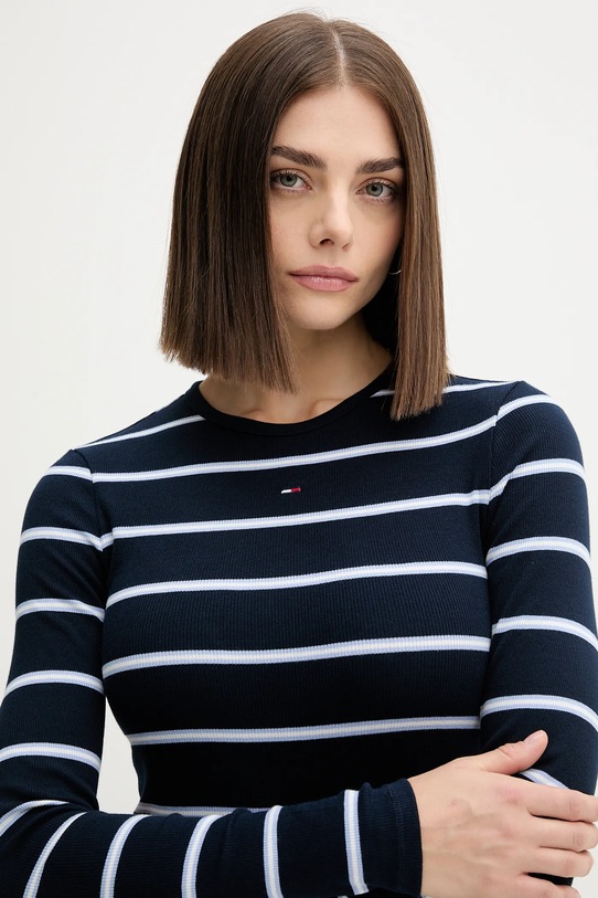 Tričko s dlhým rukávom Tommy Jeans tmavomodrá DW0DW17387
