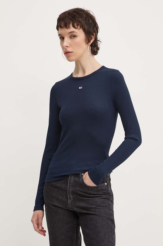 Tommy Jeans longsleeve z elastanem granatowy DW0DW17387
