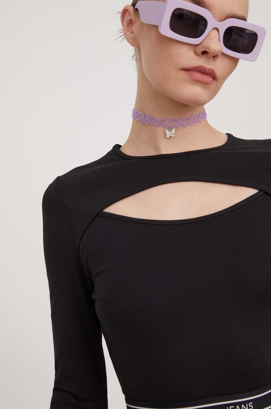 Tommy Jeans longsleeve z elastanem czarny DW0DW17394