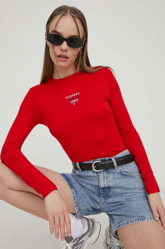 Majica dugih rukava Tommy Jeans Planet friendly crvena DW0DW17358