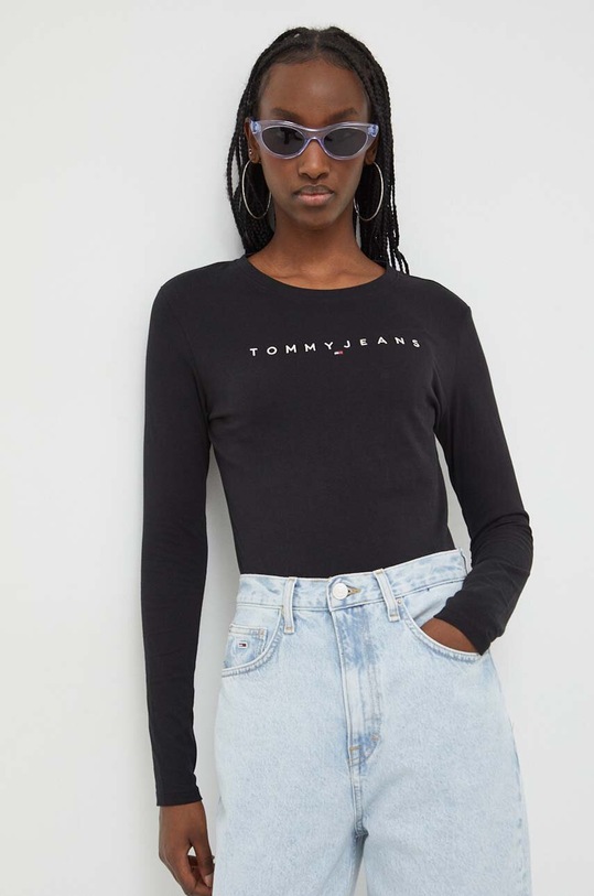 Tommy Jeans longsleeve bawełniany czarny DW0DW17362