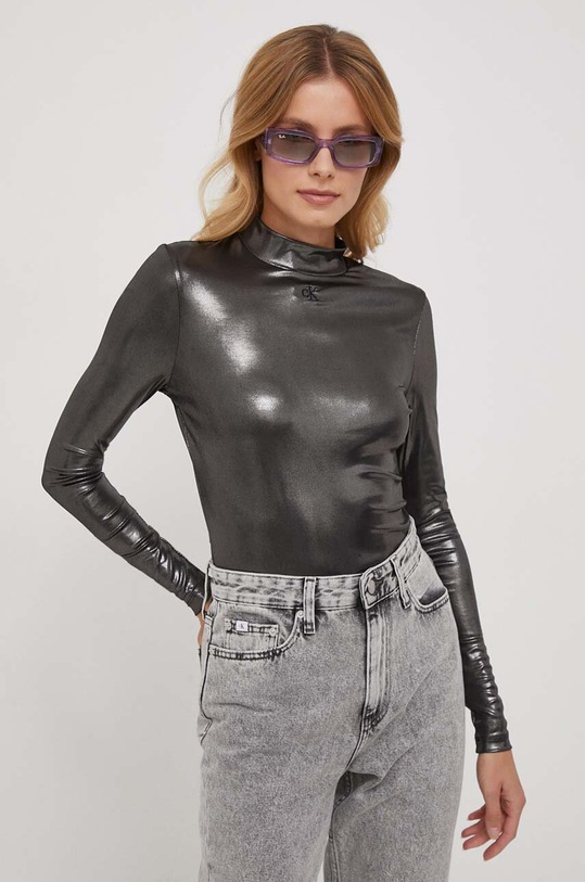 Calvin Klein Jeans hosszú ujjú elasztánnal ezüst J20J222557