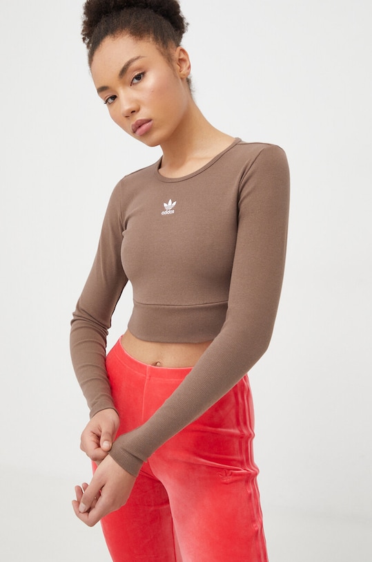 Блуза с дълги ръкави adidas Originals щампа кафяв IR5942