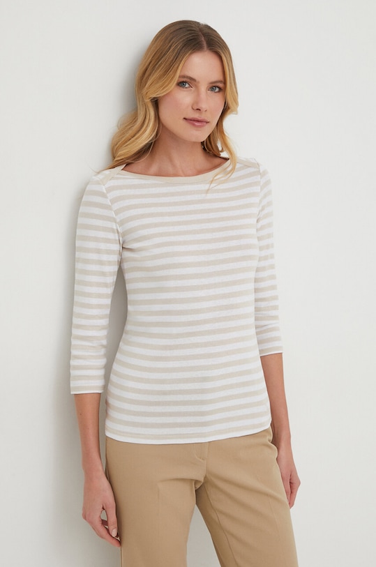 United Colors of Benetton longsleeve din bumbac curele bej 3OA6E16A1