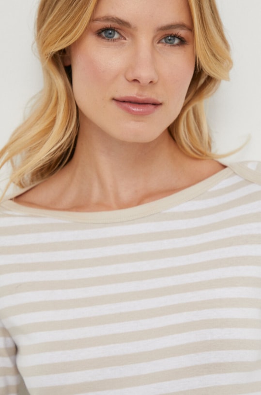 United Colors of Benetton longsleeve din bumbac bej 3OA6E16A1