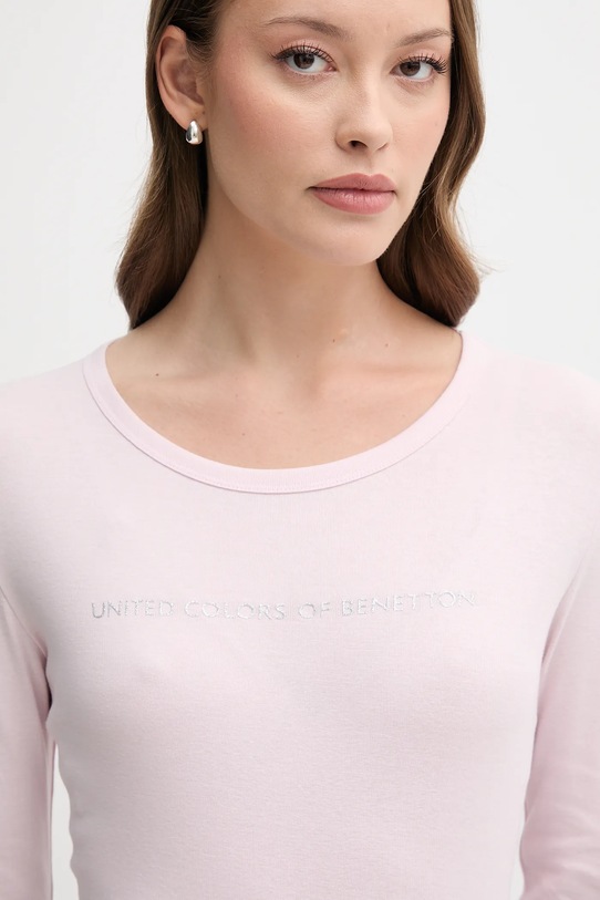 Βαμβακερή μπλούζα με μακριά μανίκια United Colors of Benetton ροζ 3GA2E16G0