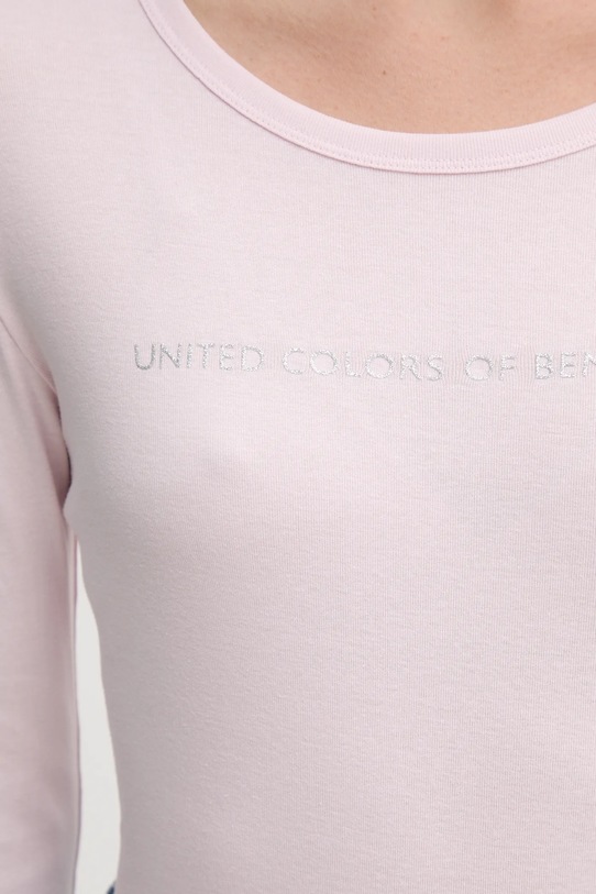 Βαμβακερή μπλούζα με μακριά μανίκια United Colors of Benetton 3GA2E16G0 ροζ