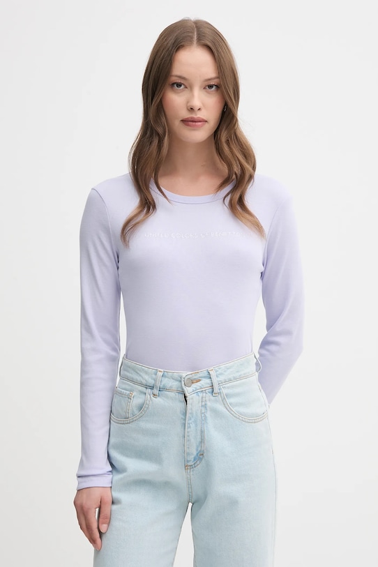 United Colors of Benetton longsleeve din bumbac print violet 3GA2E16G0