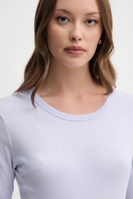 Βαμβακερή μπλούζα με μακριά μανίκια United Colors of Benetton μωβ 3GA2E16G0