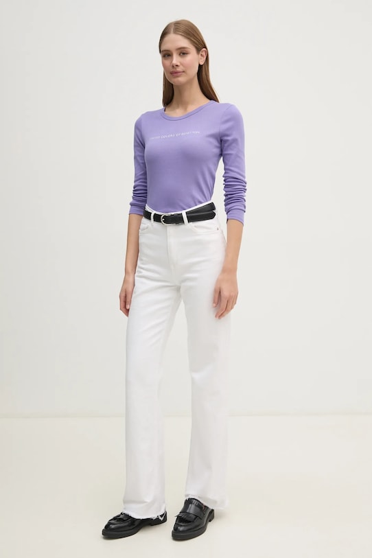 Bavlnené tričko s dlhým rukávom United Colors of Benetton 3GA2E16G0 fialová AW25