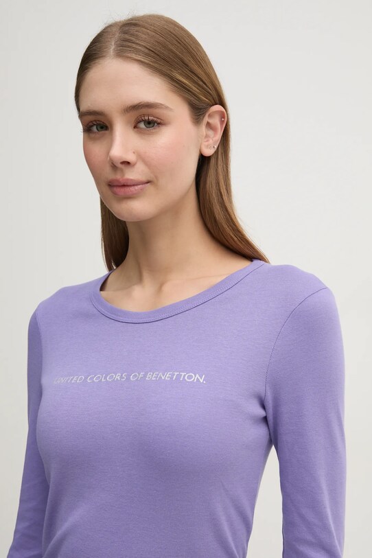 Бавовняний лонгслів United Colors of Benetton фіолетовий 3GA2E16G0