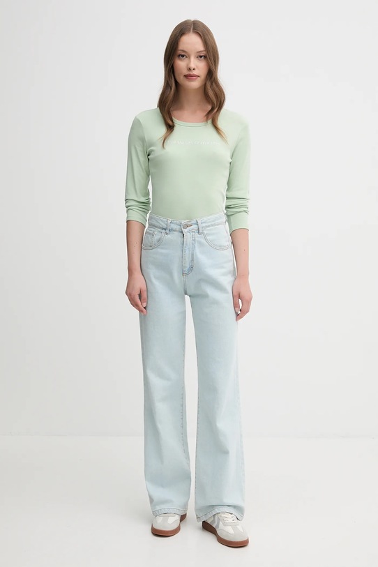 Памучна блуза с дълги ръкави United Colors of Benetton 3GA2E16G0 зелен AW25