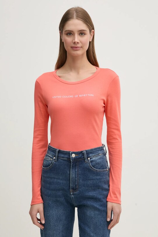 Бавовняний лонгслів United Colors of Benetton бавовна помаранчевий 3GA2E16G0
