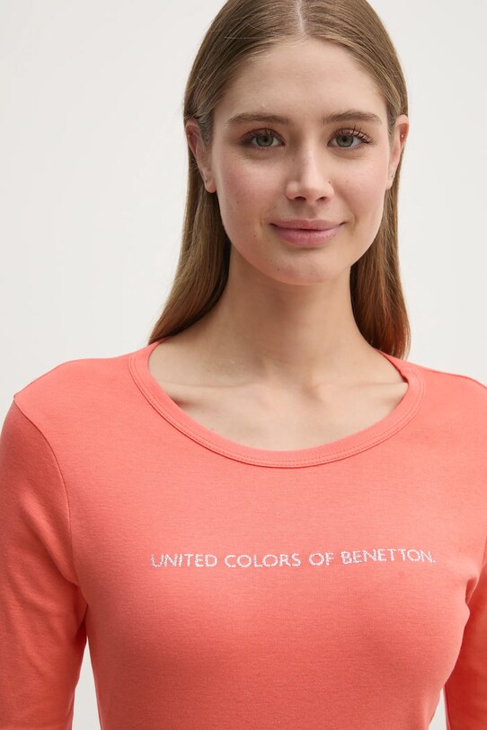 Бавовняний лонгслів United Colors of Benetton помаранчевий 3GA2E16G0