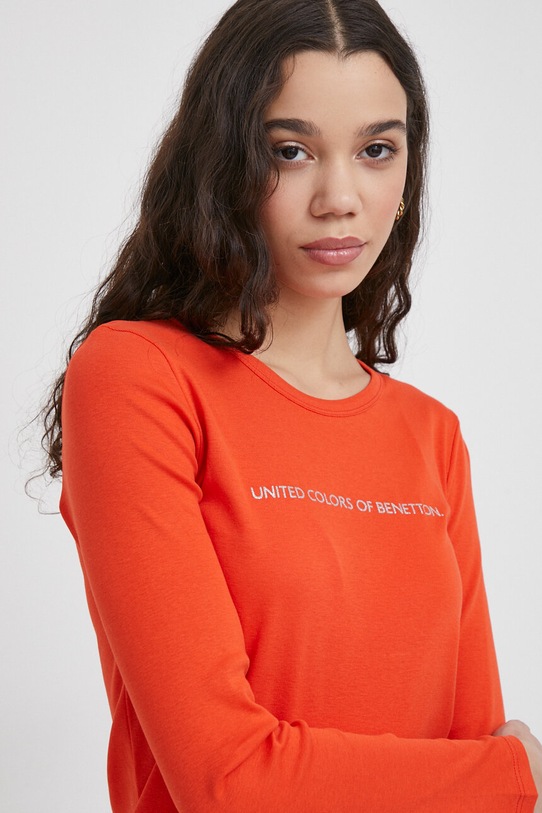 United Colors of Benetton longsleeve din bumbac portocaliu 3GA2E16G0