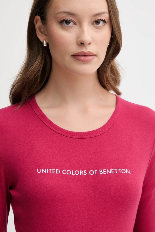 United Colors of Benetton top a maniche lunghe in cotone rosa 3GA2E16G0