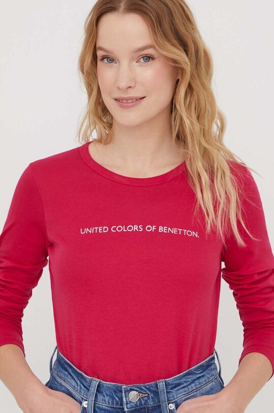 United Colors of Benetton longsleeve bawełniany nadruk różowy 3GA2E16G0