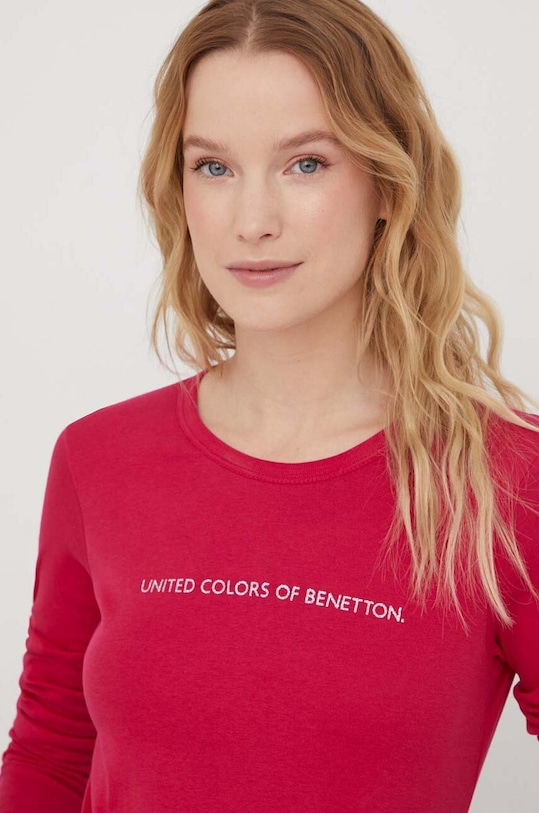 Βαμβακερή μπλούζα με μακριά μανίκια United Colors of Benetton 3GA2E16G0 ροζ AW25