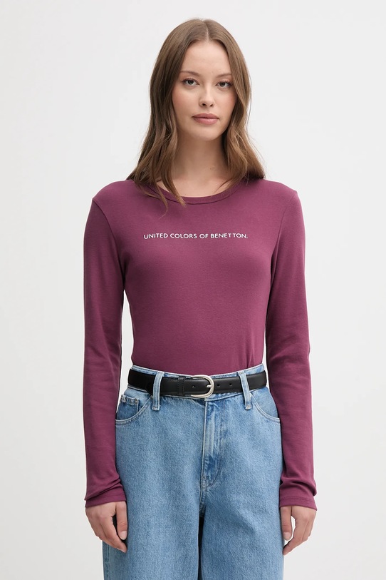 Памучна блуза с дълги ръкави United Colors of Benetton стандартна виолетов 3GA2E16G0