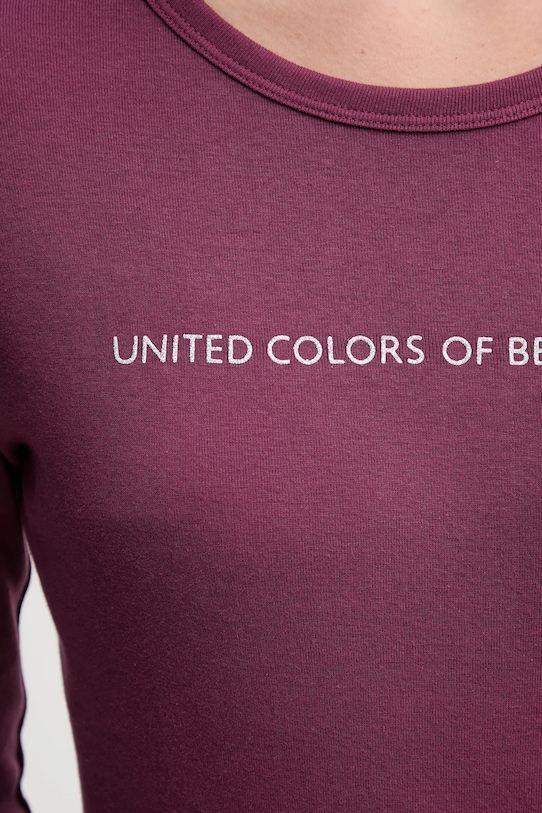 Βαμβακερή μπλούζα με μακριά μανίκια United Colors of Benetton 3GA2E16G0 μωβ
