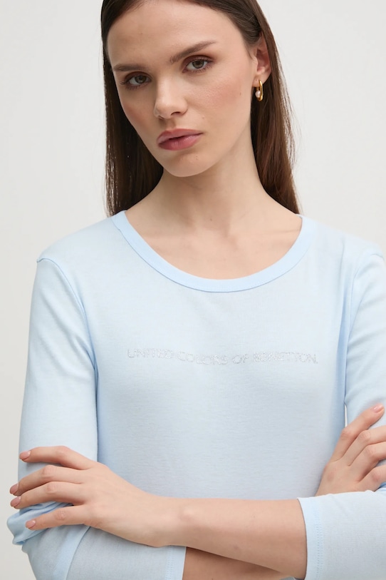 United Colors of Benetton longsleeve din bumbac print albastru 3GA2E16G0