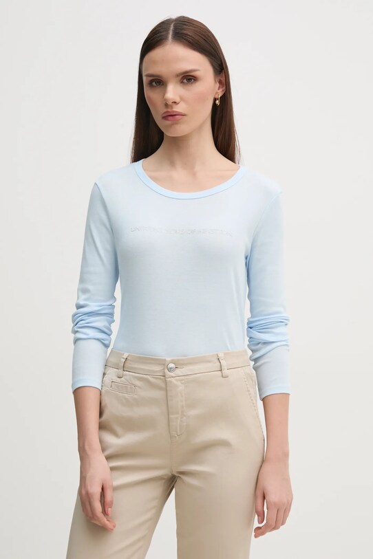 United Colors of Benetton longsleeve din bumbac albastru 3GA2E16G0