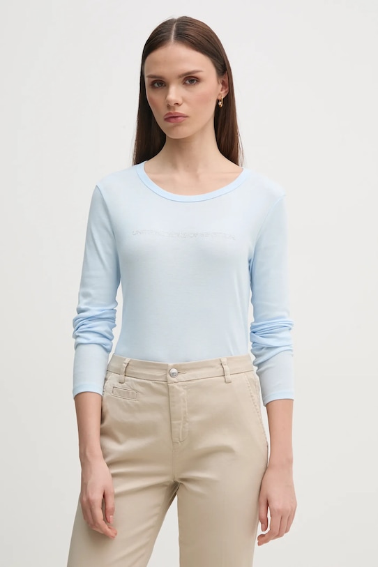 United Colors of Benetton longsleeve din bumbac albastru 3GA2E16G0