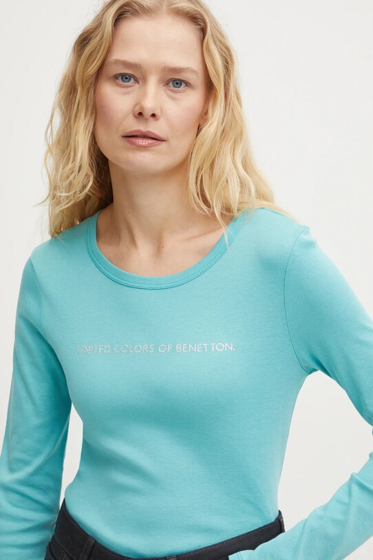 Бавовняний лонгслів United Colors of Benetton бавовна бірюзовий 3GA2E16G0