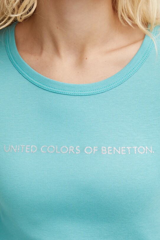 Бавовняний лонгслів United Colors of Benetton 3GA2E16G0 бірюзовий